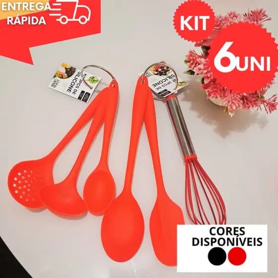Kit Silicone 6 Utensilios 3 Mini Concha Colher Espatula 4 27 cm Espátula Colher Redonda Fuet Pratico