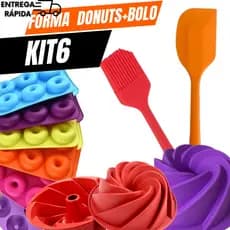 Formas Silicone Donuts + Forma Bolo + Espátula + Pincel – Kit Cozinha Antiaderente Multiuso