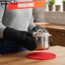01 Luva Silicone com forro térmico Proteção Cozinha + BRINDE