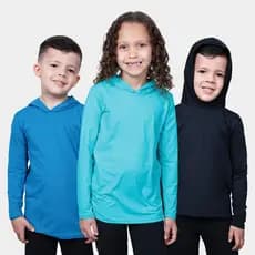Kit 3 Camisa Uv Infantil Térmica Proteção Solar Com Capuz Feminina Masculina Com Blusa Segunda Pele