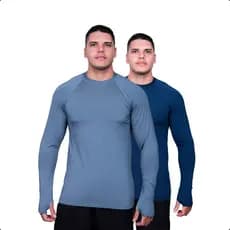 Kit 2 Camisetas Uv Masculina Uv50+ Proteção Solar C/ Dedo  Fit Academia Praia 50 Treino Uv50 Longa Surf Blusa Termica Corrida Premium Maculina Protecao Gold 50+ Comprida Lisas Tecido Esportiva Bike Raglan