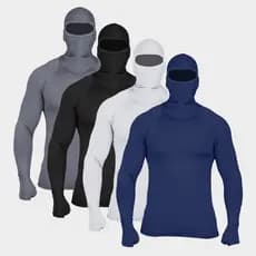 Kit 4 Camisa Segunda Pele Touca Ninja Manga Longa Térmica Uv50 Proteção Solar