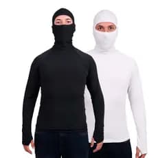 Kit 2 Segunda Pele Camisa Térmica Anti Frio Térmica Touca Ninja Frio Proteção Solar