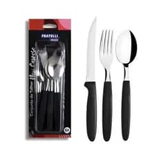 Conjunto Talheres Inox 12 Peças Resistente Design Moderno Preto Jantar Restaurante