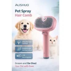 Escova de Vapor para Pets com Função Spray e Massageador, 3 em 1