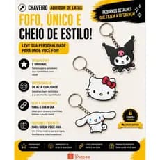 Chaveiro Abridor de Latas Hello Kitty / Kuromi / cinnamonroll
