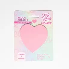 Bloco Adesivo Pink Vibes Transparente Coração 72Mmx72mm 50F - Cx C/ 12 Leoarte