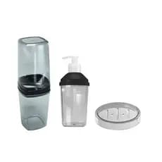 Kit Banheiro Clean 3 Peças – Porta Escovas, Porta Sabonete Líquido 280ml e Saboneteira