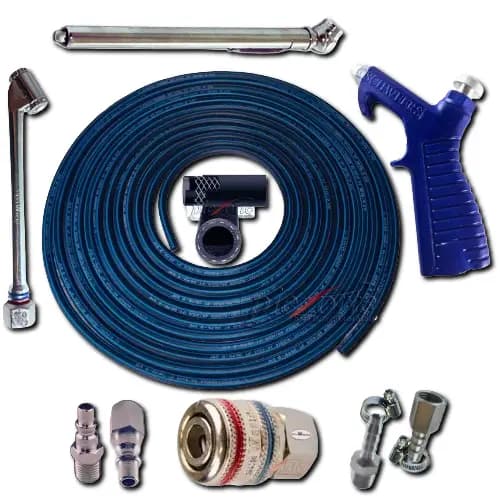 Kit Mangueira 05m De Ar P/ Compressor Tufão c/ Bico de Encher Pneu e Calibrador e Bico de Sopro