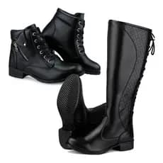 Kit 2 Pares Bota Coturno Feminino Cano Baixo e Cano Alto Confortável