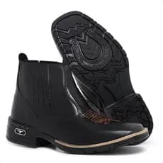 Botina Texana Masculina Country Couro Eco Confortável Rodeio Bota Chelsea Bico Quadrado