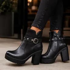 Bota Feminina Cano Curto Com Ziper Lateral Confortável Macio Salto Alto Elegante Moderna