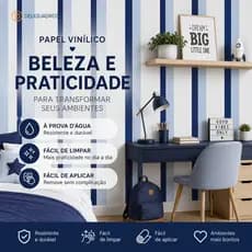 Papel de Parede Adesivo Listrado Azul e Branco Fácil Instalação 12 Metros