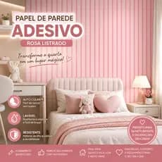Papel De Parede Adesivo Rosa Listrado Infantil Lavável Quarto Menina