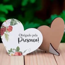 Lembrancinha Coração Obrigado Pela Presença Flores Vermelhas MDF para Datas Especiais - 45 unidades