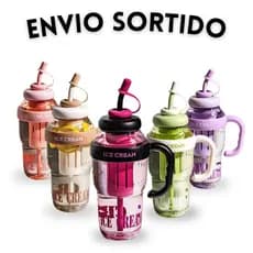 Copo Garrafa Ice Cream Grande 1400mL com Canudo e Tampa Silicone