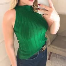 Blusa Cavada Garrafinha Tricot Modal Canelada Gola Alta / Blusinha Tricô Cava Americana / Envio Já