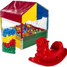 Kit Infantil Completo: Piscina de Bolinhas 1m + 100 Bolinhas + Gangorra para 1 Criança