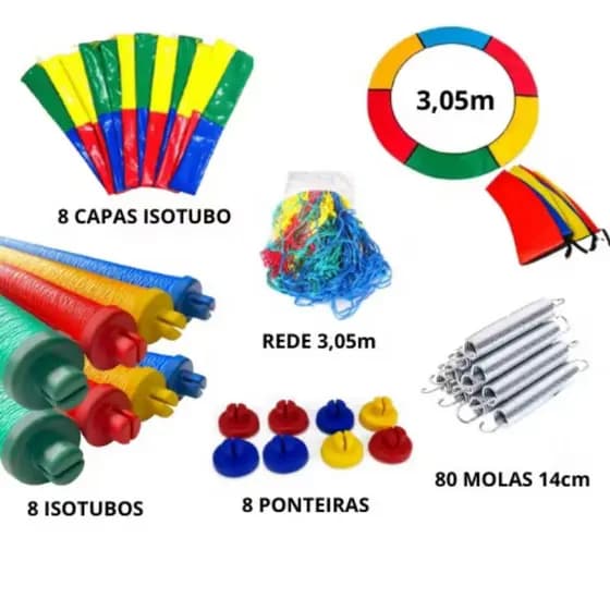 Kit Cama Elástica de 3,05m COM Molas – Acessórios Completos: Rede, Protetor, Isotubos, Capas