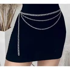 Cinto Corrente Feminino Dourado  Prata 3 Camadas Adulto Slim e Plus Size