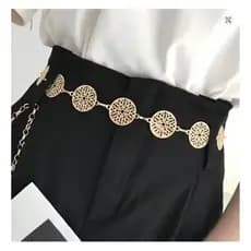Cinto Corrente Feminino Medalha Metal Elegante Prata ou Dourado Luxo Delicado