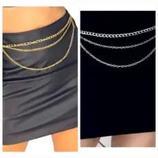 Cinto Corrente Feminino  Kit 2 pçs  Plus Size e Slim Cintura Prata ou Dourado Elegante Festa Balada