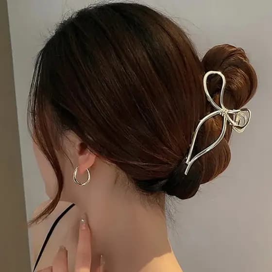 Piranha Cabelo Metal Laço Dourada Grampo Feminino Grande Elegante e Delicado 10cm