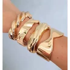 Bracelete Feminino Dourado Pulseira Largo Liso