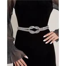 Cinto Feminino Strass Torcido Nó com Corrente