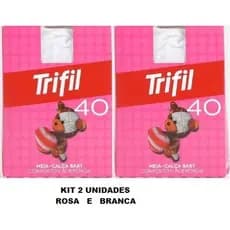 KIT 2 MEIA CALÇA TRIFIL BEBÊ FIO 40 BRANCO E ROSA  6987