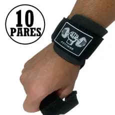 Kit 10 Strap C/ Munhequeira Musculação Para Academia Preto