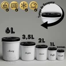 Kit Mantimento Conjunto 5 Potes Com Tampa De Rosca Branco Organizador De Alimentos Pote Hermético