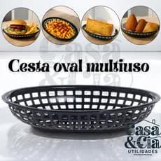 Kit Cestinha Organizadora Oval Erca Empilhavel Multiuso Porção Lanche Paes Salgado Lanchonete Fritas