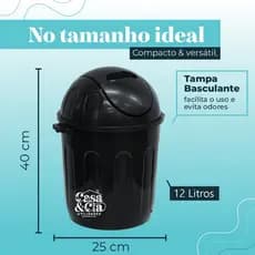 Lixeira de Plástico Basculante 12L Reforçada para cozinha banheiro  escritório e lanchonete