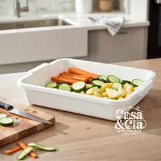 Kit Bandeja Plástica 4,0L Multiuso Branca para Armazenar Alimentos Temperar Carnes Açougue Hortifrut