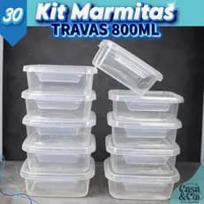 Kit Marmitas Potes 800ml com Travas Laterais Vedação BPA FREE Organizadores de Congelador Plastico