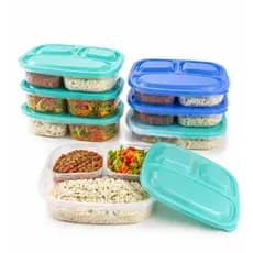 Pote Marmita Plástico Com 3 Divisórias Para Alimentos Tampa com cores variadas hermética 1 litro