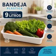 Kit Bandeja Plástica 9,0L Multiuso Branca para Armazenar Alimentos Temperar Carnes Açougue Hortifrut