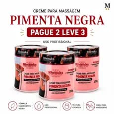 Kit Leve 3 Pague 2 I Creme Massagem Pimenta Negra Rhenuks | Ativa a circulação |Profissional Fitness