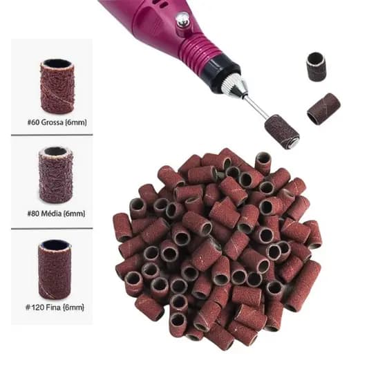 Kit 50 Refil Lixa Unhas Acrigel Motor Elétrico Profissional 120 Média 6mm
