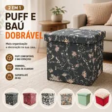 Puff Assento Baú Dobrável Caixa 2 em 1 Estampa Decorativo 30x30 Organizador