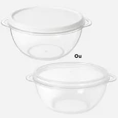 Kit 05 ou 10 Peças Bowl Plástico com Alças e Tampa 15x15x8cm Sem BPA