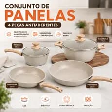 PROMOÇÃO Jogo de Panelas Antiaderente 4 Peças Indução | 2 Panelas + 2 Frigideiras Nano cerâmica