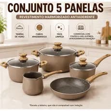 Kit de Panelas Antiaderente 5 Peças Indução 3 Panelas + 1 Frigideira +Leiteira Revestimento Cerâmica