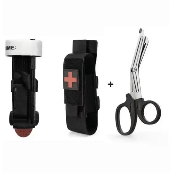 Confira Kit Torniquete Tático Metal + Porta Torniquete Modular + Tesoura Ponta Romba Aço Inoxidável