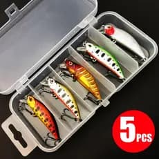 5pcs Kit De Iscas De Pesca Truta De Peixinho Que Afunda Isca Artificial De Manivela Equipamento Do Robalo