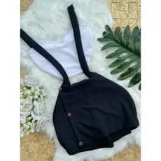Conjunto Feminino Salopete e Cropped Branco Tendência Blogueira Romântico Moderno