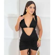 Vestido Feminino Gringa Curto 2 em 1 com Biquíni Corrente Cortininha Embutido - Tendência Verão Balada Praia ia