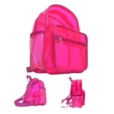 Mochila Rosa Transparente Neon Com PomPom P/ Curso Rave Festas Creche Passeio Trabalho Faculdade Piscina Balé