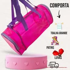 Bolsa/Mala Esporte Viagem Natação Praia Curso Hidroginastica Balé Adulto/Infantil Transparente Rosa neon